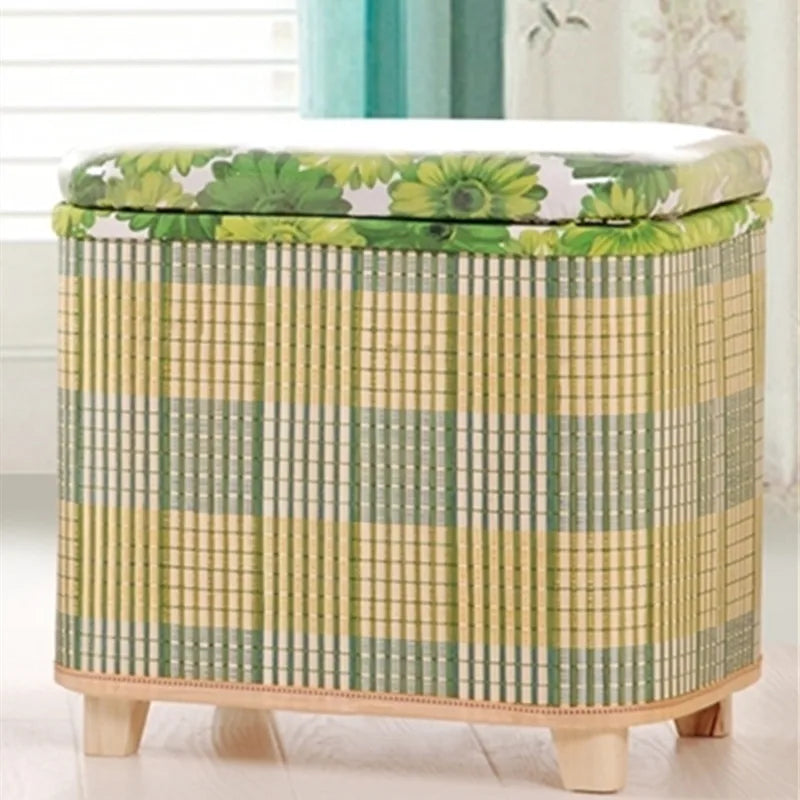 Taburete de almacenamiento tejido de bambú ecológico, caja organizadora multifuncional de madera, banco de sofá para pasillo, balcón, reposapiés para zapatos