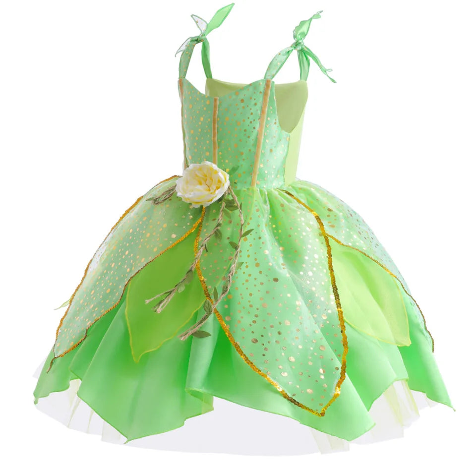 Vestido de Hada de las flores para niñas, vestido de princesa con alas, disfraz de princesa de Halloween, fiesta de elfos, Tinkerbell, vestido de campanilla