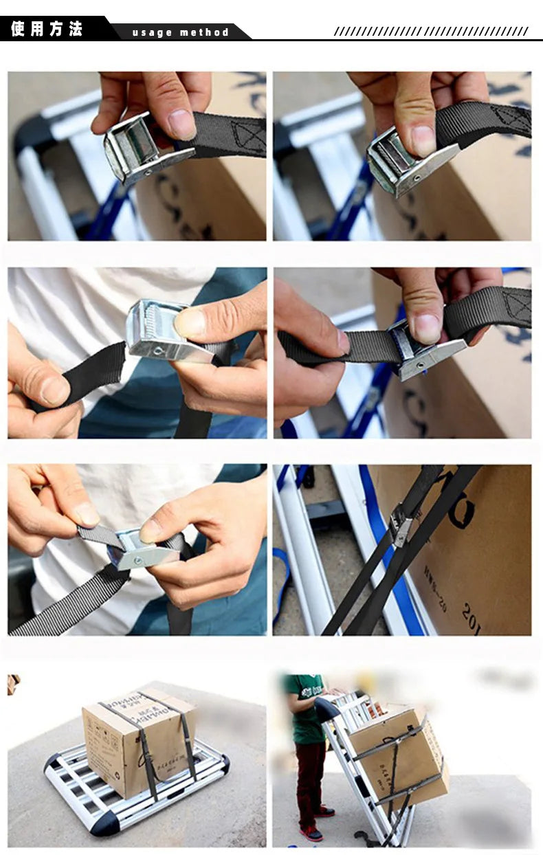 Correa de carga con hebilla de Metal para coche, correa de amarre de 2M para motocicleta y bicicleta, cuerda de remolque, cinturón de trinquete fuerte para bolsa de equipaje, 3 piezas