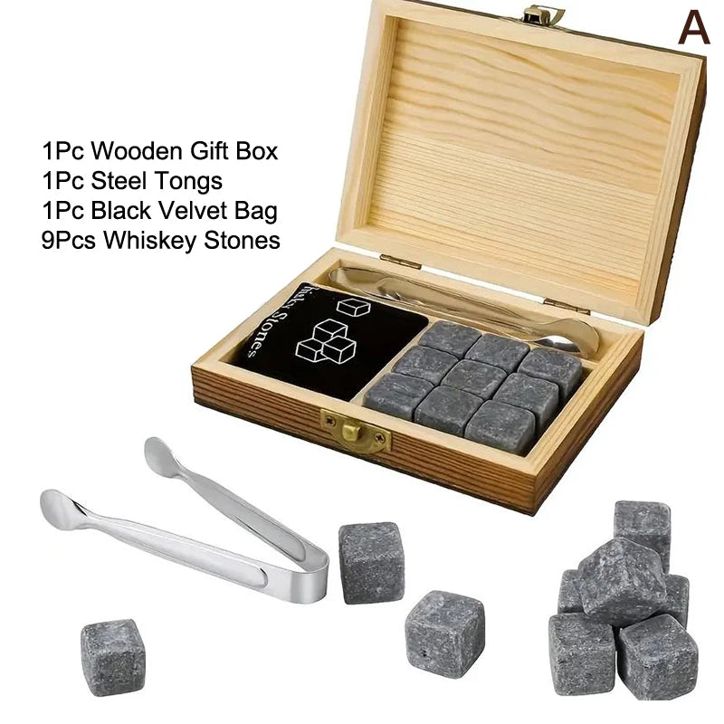 Regalo del Día del Padre para Hombres, Juego de Vasos con Piedras para Whisky, Bloque de Granito para Whisky en Caja de Madera, Regalo para Papá o Esposo
