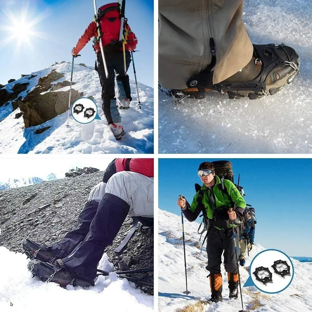 Crampones zapatos 19 picos hielo nieve agarre zapatos Camping antideslizante escalada proteger para correr caminar senderismo en nieve hielo