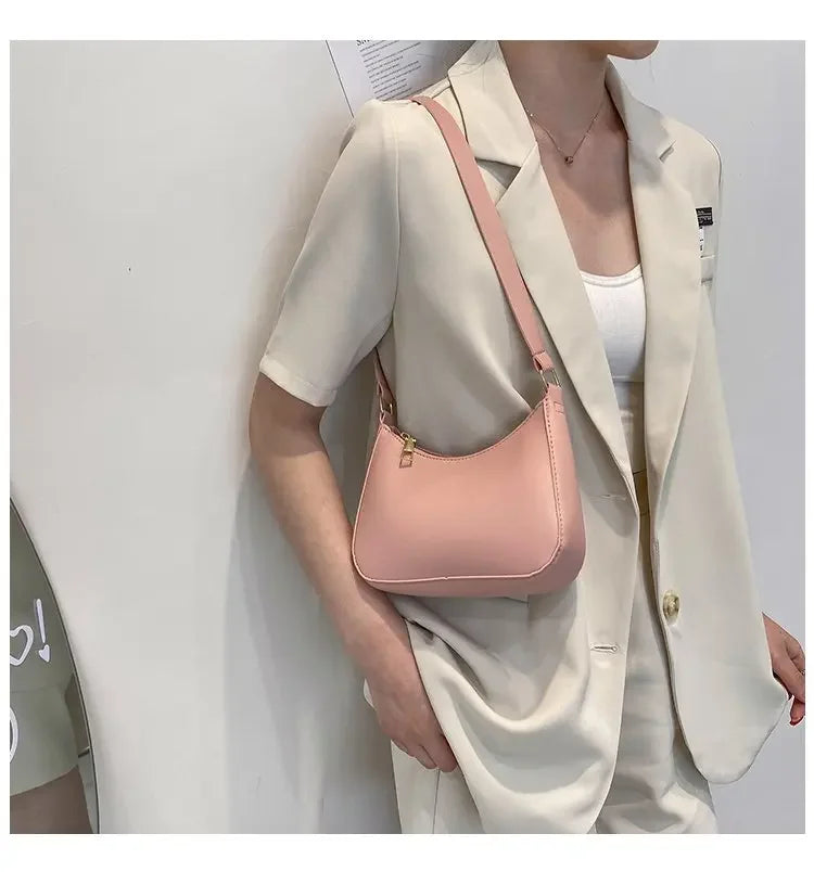 Bolso de mano Retro de cuero PU para mujer, bolsa de hombro y axilas, informal, Color sólido, a la moda, novedad