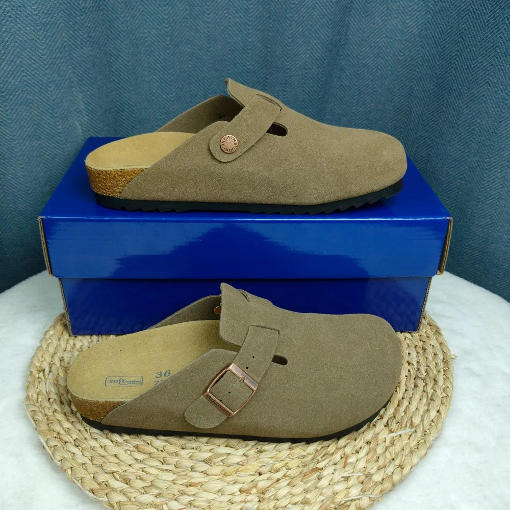 Zapatillas de moda para mujer, zapatillas clásicas de gamuza Vintage para playa, zapatos para el hogar, Sandalias de tacón grueso para exteriores, estilo informal