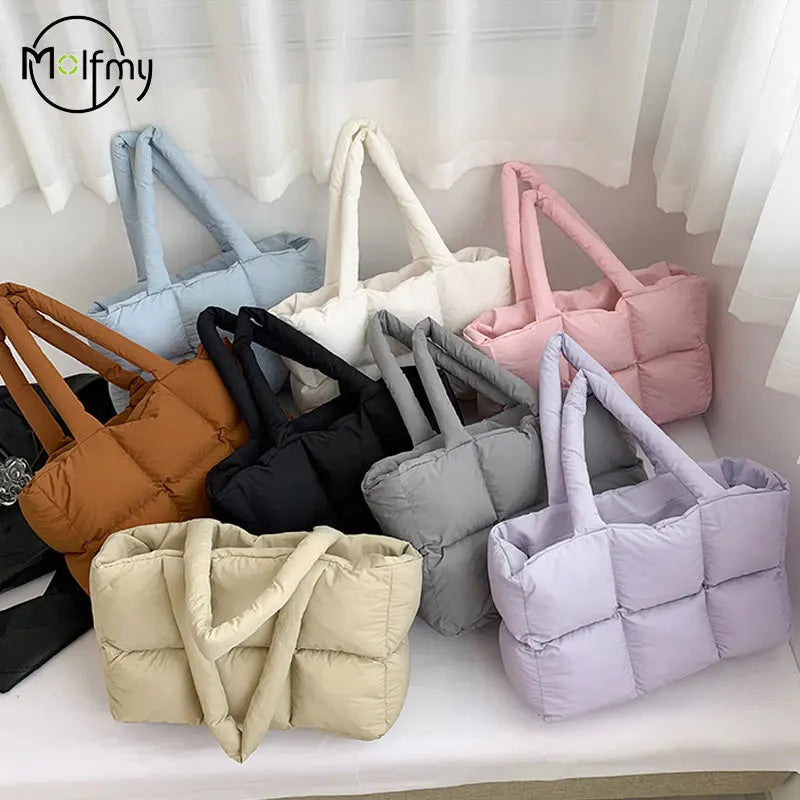 Bolso de mano acolchado a cuadros para mujer, bolsa de hombro impermeable, de gran capacidad, suave, de Color sólido, Retro, a la moda, de invierno