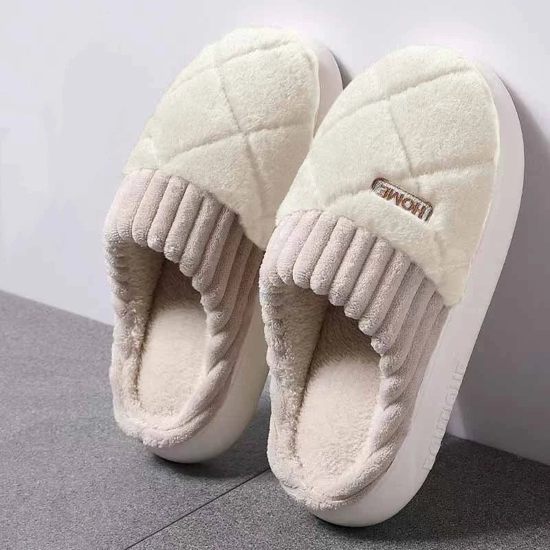 Zapatillas de casa informales para mujer, pantuflas de felpa de fondo suave, pantuflas térmicas antideslizantes, zapatillas planas informales a la moda para interiores e invierno para hombre