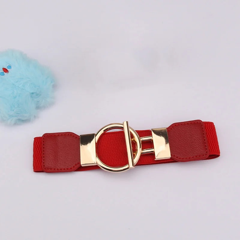 Cinturón con hebilla redonda a la moda para mujer, cinturilla elástica Simple de 4cm de ancho, faja de cintura con temperamento decorativo