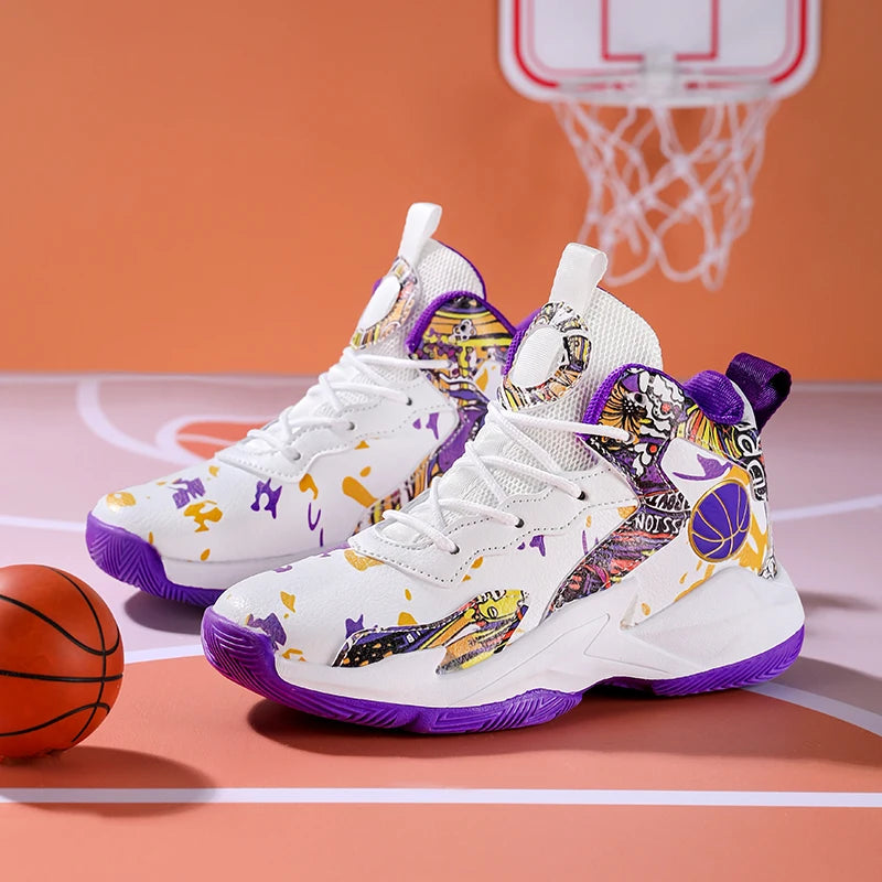 Zapatillas de baloncesto de moda para niños, zapatillas altas, zapatillas deportivas informales para niños, zapatillas de gimnasio antideslizantes con protección en el tobillo para niños