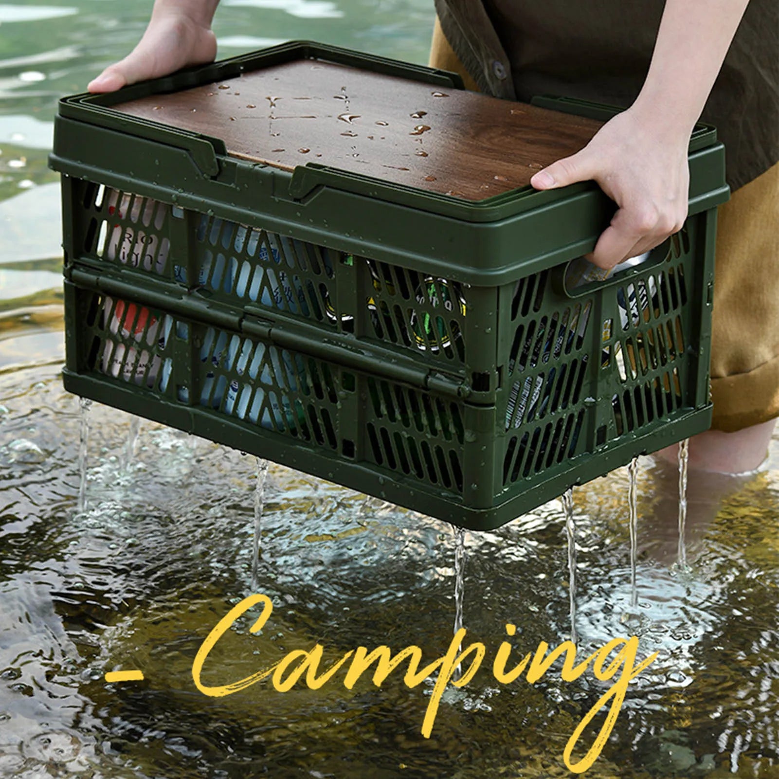 Cesta de Picnic plegable para acampar con tablero móvil, caja de almacenamiento de mano multifunción de gran capacidad, organización del hogar