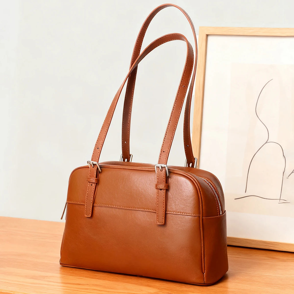 Bolso de Mano para Mujer 2025, Nuevo Bolso Boston, Bolso Bowling, Bolso de Hombro de Cuero Genuino, Bolso de Mujer