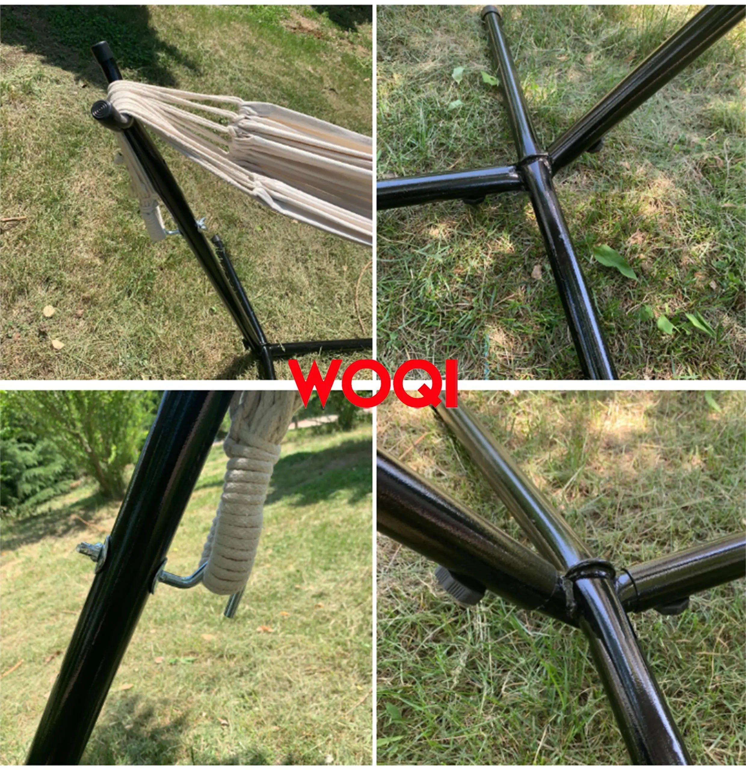 WOQI Hamaca plegable grande con flecos de macramé brasileño doble para acampar con soporte y bolsa de transporte