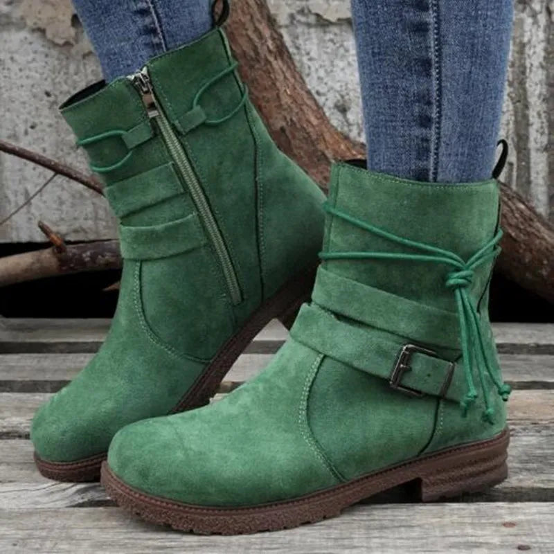 2025 Botas Chelsea para Mujer, Zapatos Retro hasta el tobillo, gamuza, Otoño Invierno, nuevas botas góticas informales para motocicleta, Zapatos de gladiador para caminar para Mujer