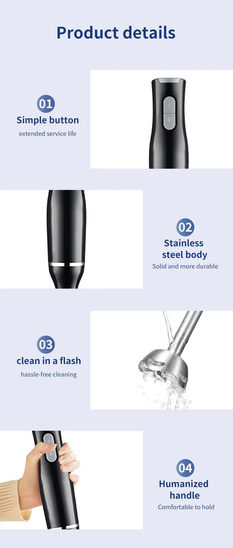 Batidora de alimentos eléctrica de mano de 400W, batidora de alimentos para frutas y verduras de 2 velocidades, batidora de huevos, molinillo de acero inoxidable, electrodomésticos EU