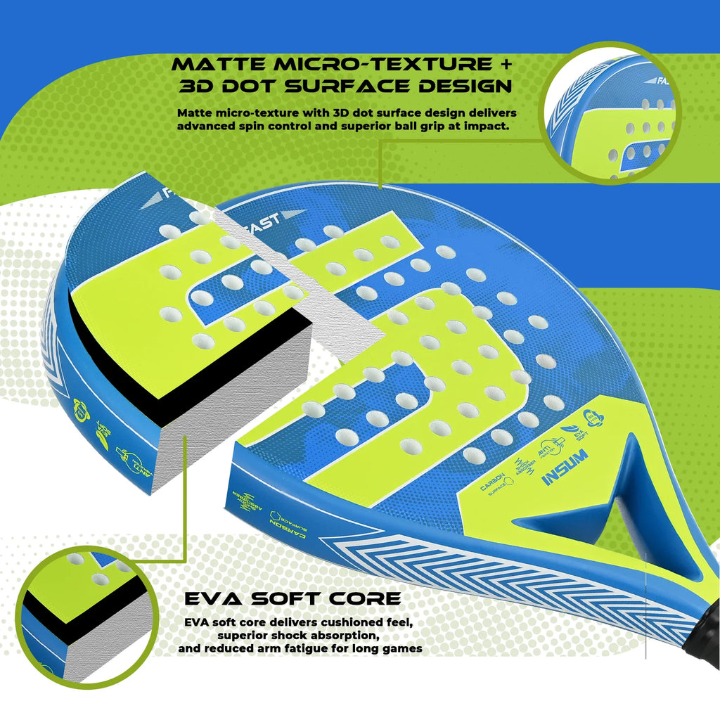 Raquetas de tenis Padel con núcleo de espuma flexible con memoria EVA y superficie de microtextura mate 3D para equipos deportivos de rendimiento mejorado