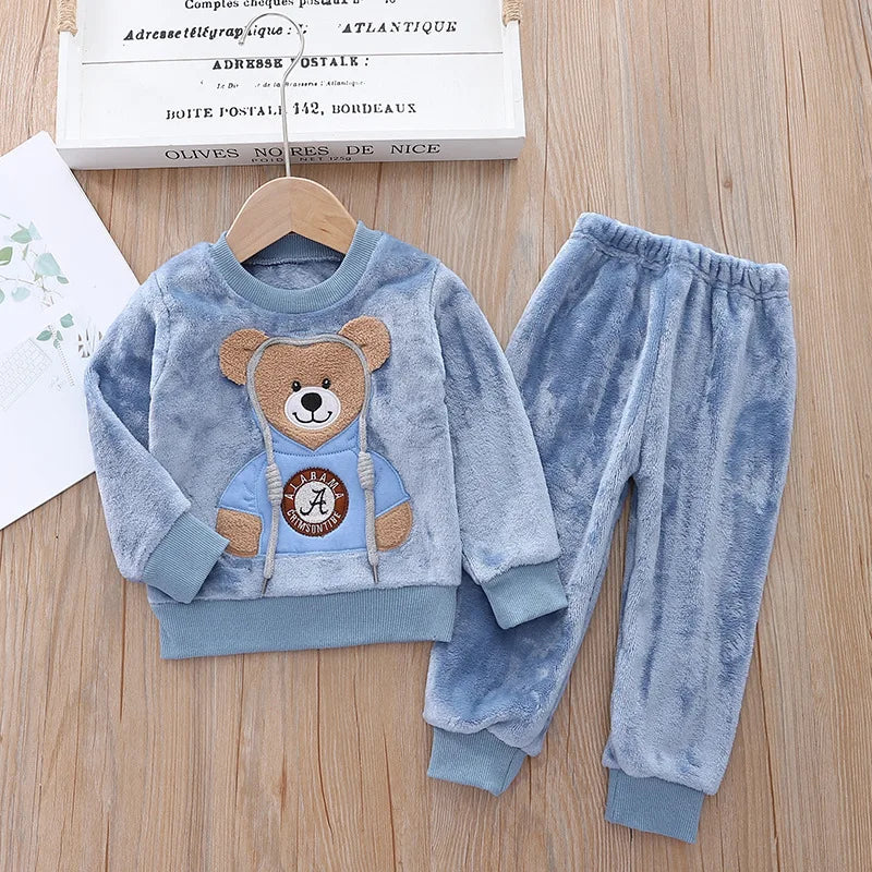 Ropa de otoño e invierno para niños, conjunto de pijamas para bebés, ropa de dormir de lana de Franela gruesa para niños, conjuntos de 2 uds, trajes cálidos para el hogar, ropa para niños