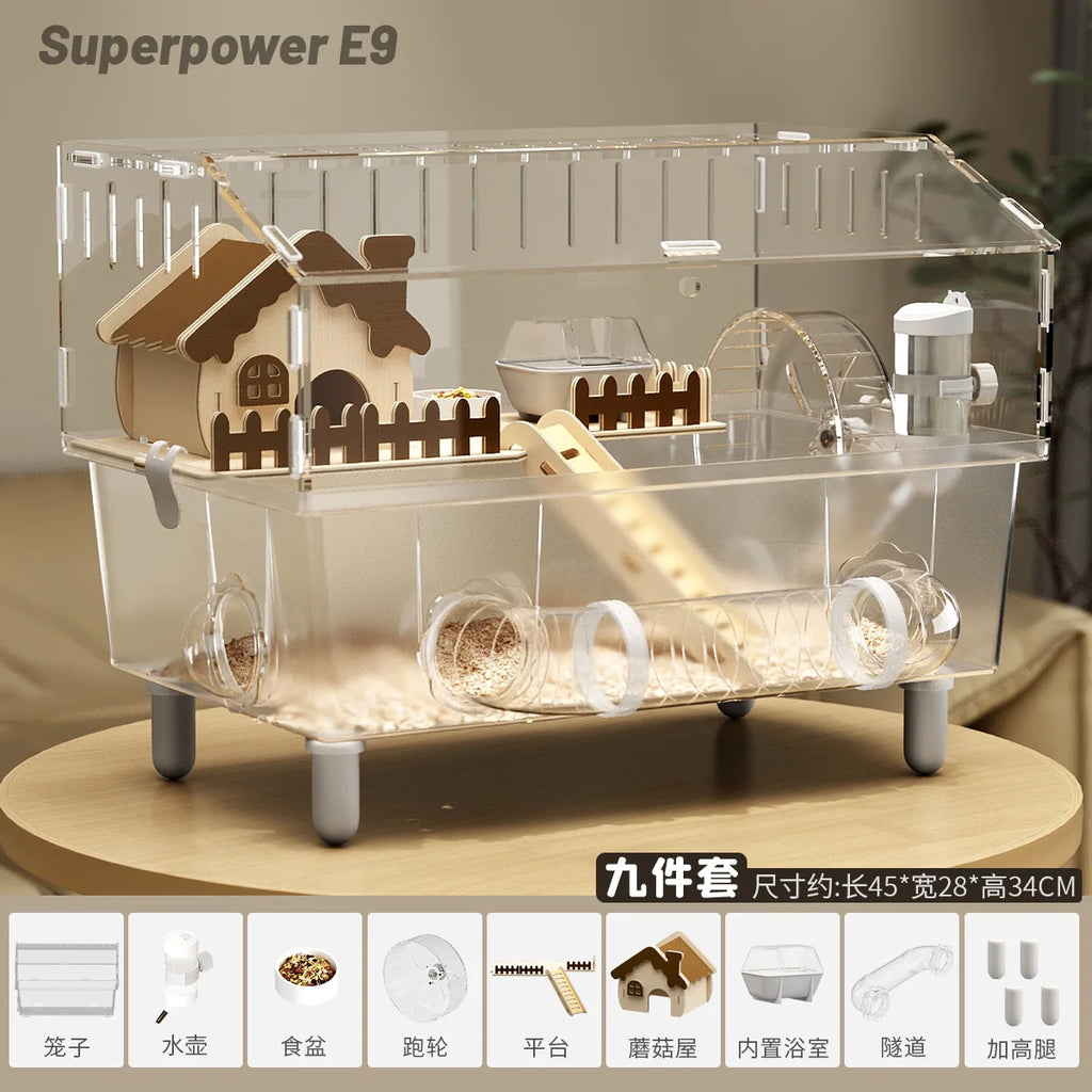 Jaula para hámster, jaula de oso dorado, nido de invierno, fácil de limpiar, villa de lujo acrílica, casa especial cálida para invierno