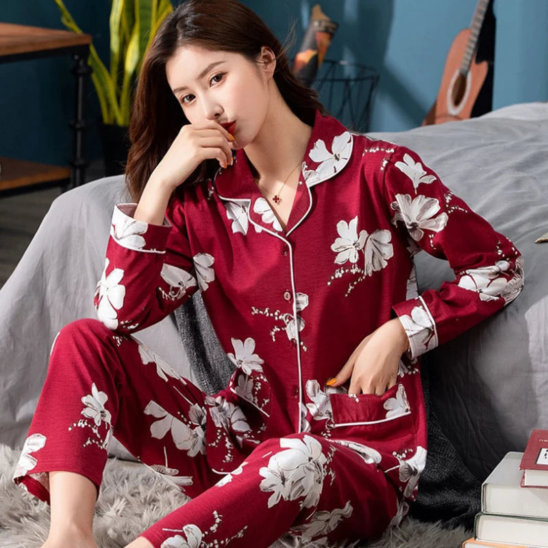 Pijama 100% de algodón para mujer, Pijamas rosas sólidos de invierno, ropa de dormir cálida femenina, pijama blanco PJ 2024 de moda de algodón puro para mujer