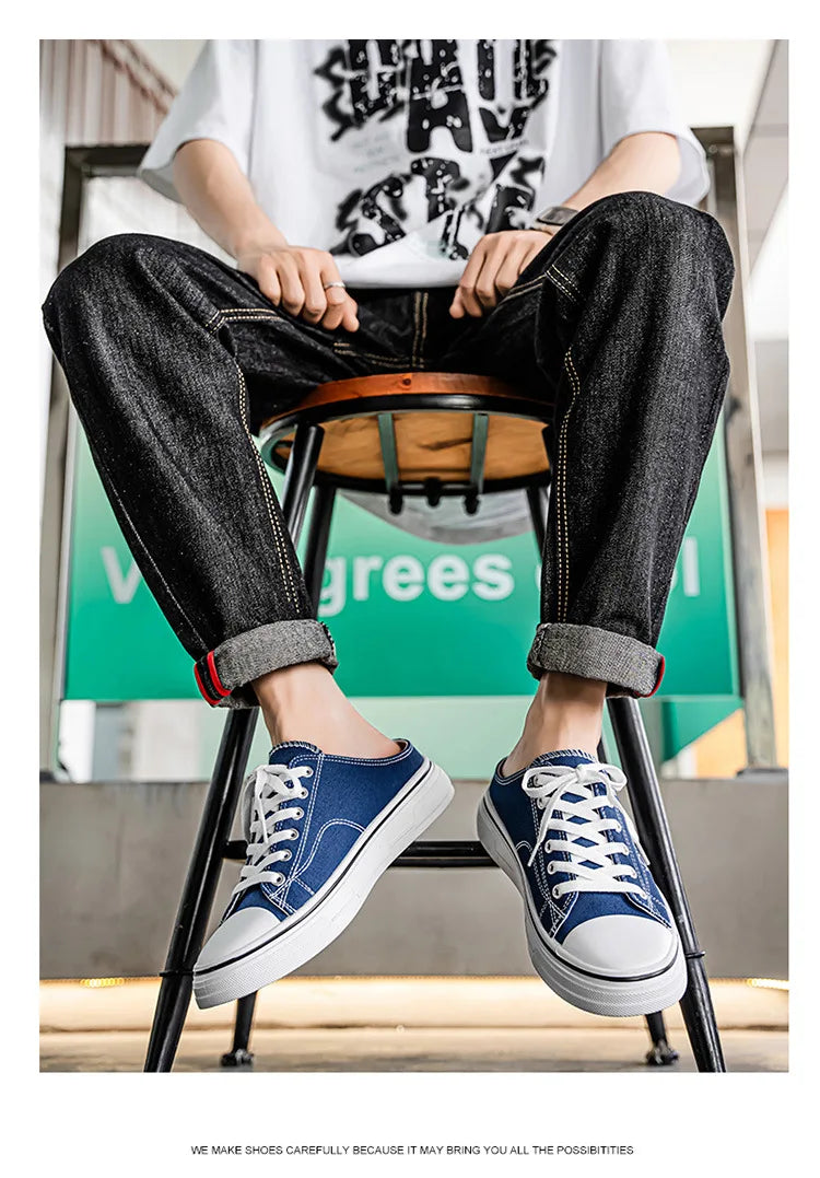 Zapatillas deportivas para hombre, zapatillas de lona transpirables con punta cerrada, mocasines a la moda para hombre, Zapatos para caminar al aire libre 2025, Zapatos de hombre