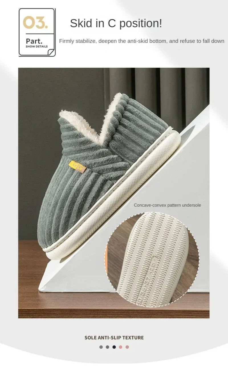 Zapatillas de piel peluda para hombre y mujer, zapatos de algodón con suela suave, cálidos, a la moda, de felpa, para el hogar