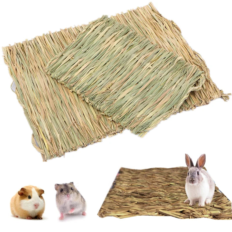 Estera de hierba de conejo para conejos, estera de heno tejida de animales pequeños, ropa de cama de paja Natural, estera de jaula de descanso para conejillo de indias, Chinchilla, hámster y rata