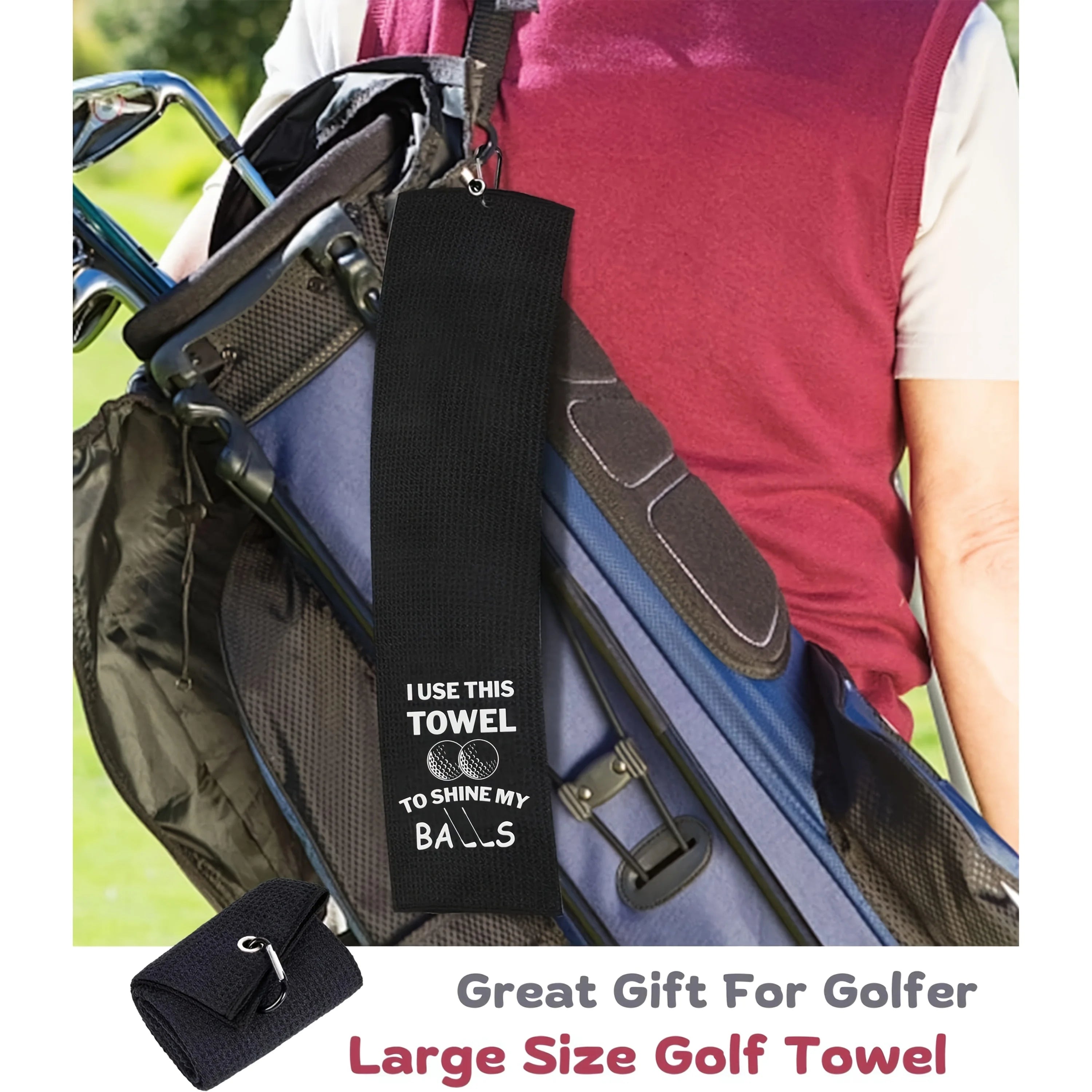 Toalla de Golf de microfibra bordada con Clip, mezcla de poliéster transpirable de secado rápido, "Uselo esta toalla para brillar mis bolas", Desi, 1 ud.