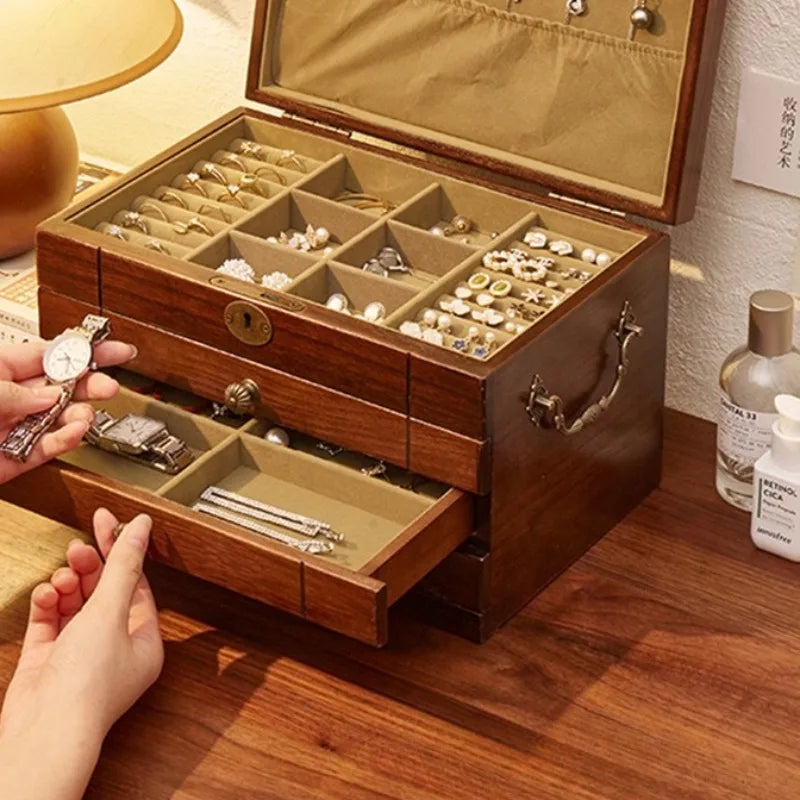 Caja de almacenamiento de joyería de madera de nogal, cajas de mano para pulseras y pendientes, estuche de exposición para collares, organizador grande, Estuches para joyería