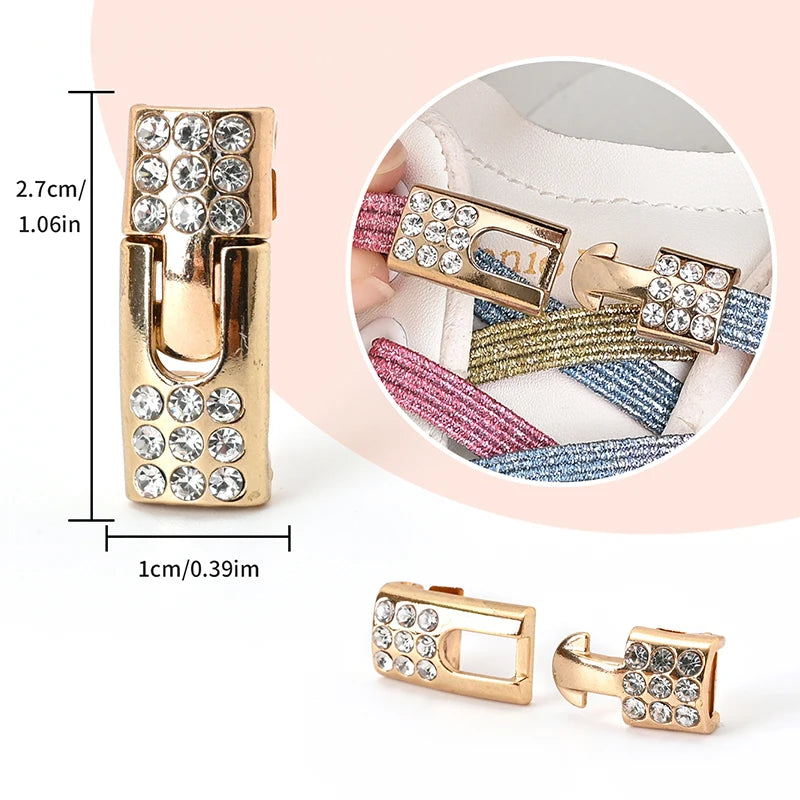 1 par de cordones sin cordones para zapatos, hebilla de diamante, cordones elásticos de encaje, luz de perlas, moda colorida sin corbatas, cordones, zapatillas para niños y adultos