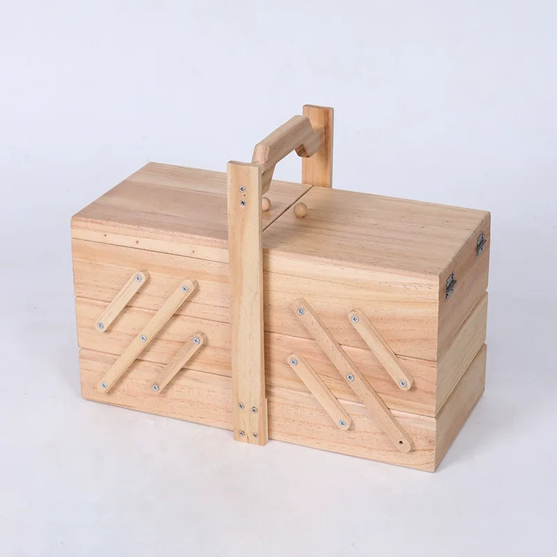 Caja de almacenamiento de costura de madera maciza, organizador multicapa, almacenamiento plegable portátil, solución de clasificación doméstica, diseño conveniente