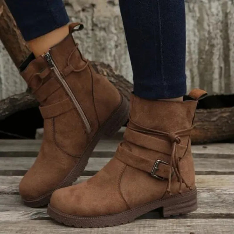 2025 Botas Chelsea para Mujer, Zapatos Retro hasta el tobillo, gamuza, Otoño Invierno, nuevas botas góticas informales para motocicleta, Zapatos de gladiador para caminar para Mujer