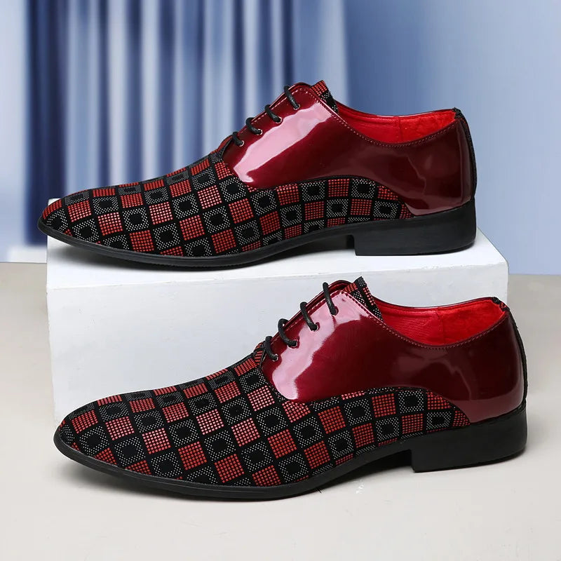 Zapatos de cuero informales rojos elegantes para hombre, zapatos de vestir con cordones y punta estrecha, zapatos formales cómodos, zapatos de vestir para hombre