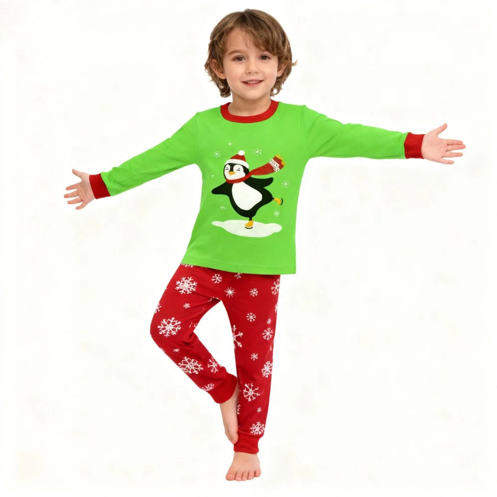 Pijamas de Navidad para niños y niñas, conjuntos de manga larga, ropa de dormir de pingüino y muñeco de nieve para bebés, Pijamas para niños con motivos de copo de nieve