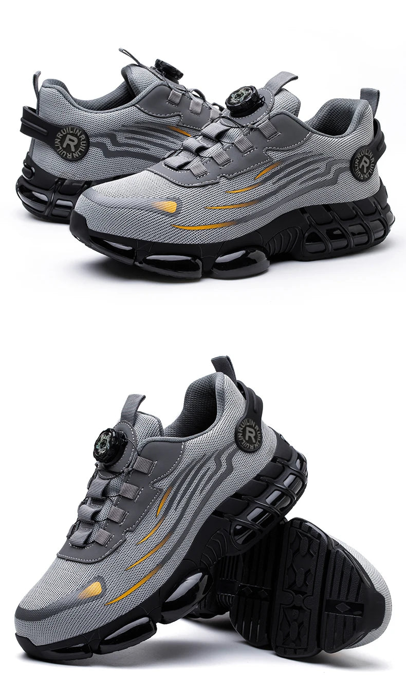 Zapatos de seguridad protectores con punta de acero indestructibles, zapatos de trabajo antideslizantes y resistentes a la abrasión, zapatillas cómodas y resistentes para hombres ﻿