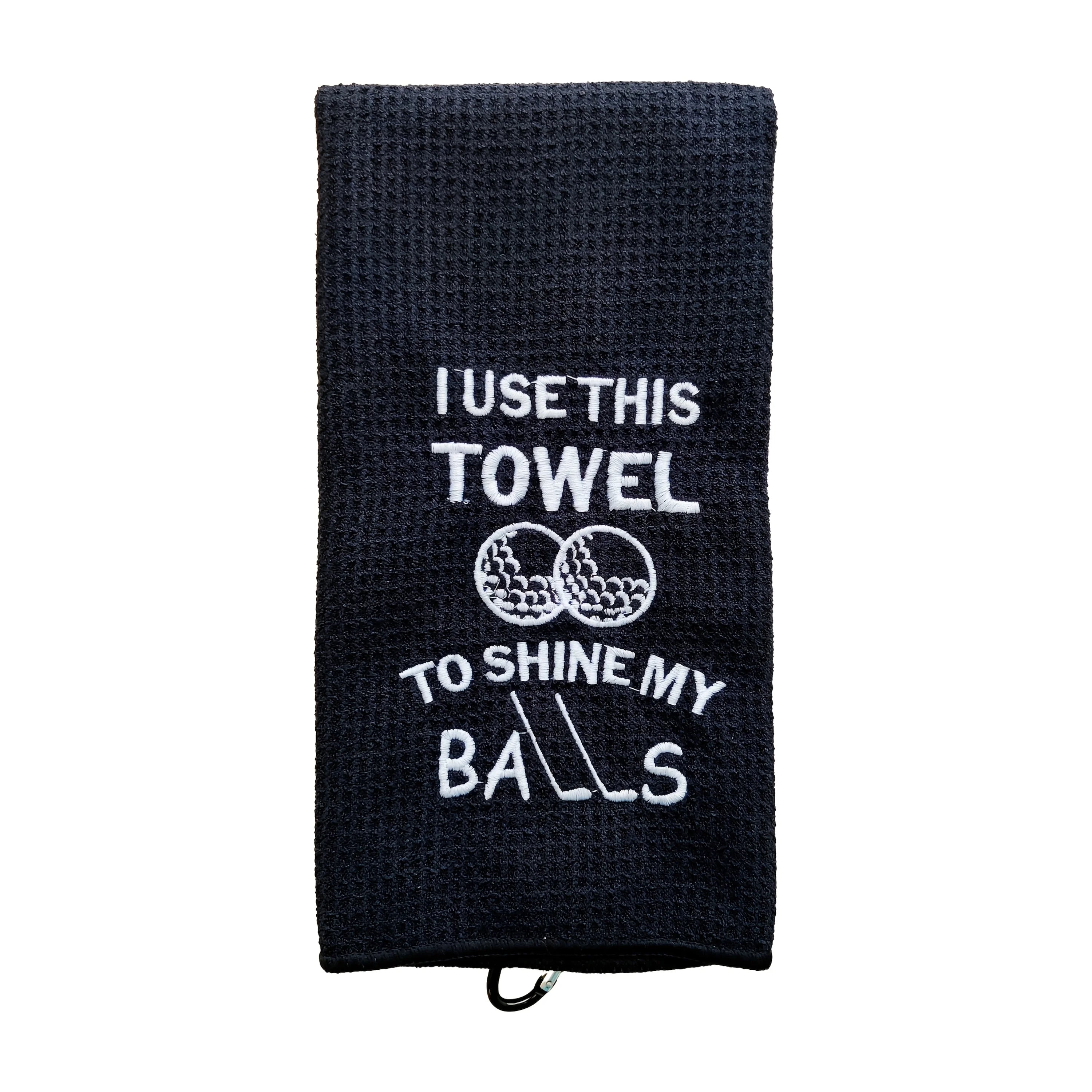 Toalla de Golf de microfibra bordada con Clip, mezcla de poliéster transpirable de secado rápido, "Uselo esta toalla para brillar mis bolas", Desi, 1 ud.