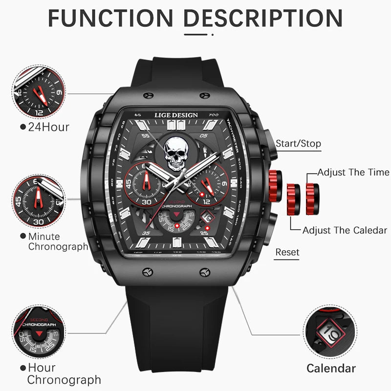 LIGE-reloj analógico de cuarzo para hombre, accesorio de pulsera resistente al agua con cronógrafo, complemento Masculino deportivo de marca de lujo con esfera luminosa y diseño militar