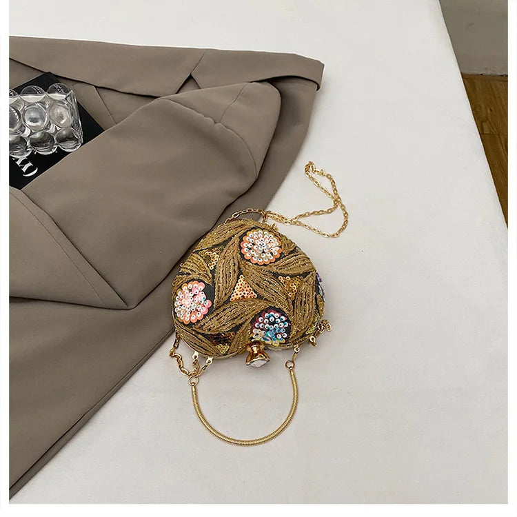 Bolso de mano para mujer 2026Nuevos bolsos de hombro con lentejuelas a la moda europea y americana, bolso de noche de mano Retro para celebridades de Internet