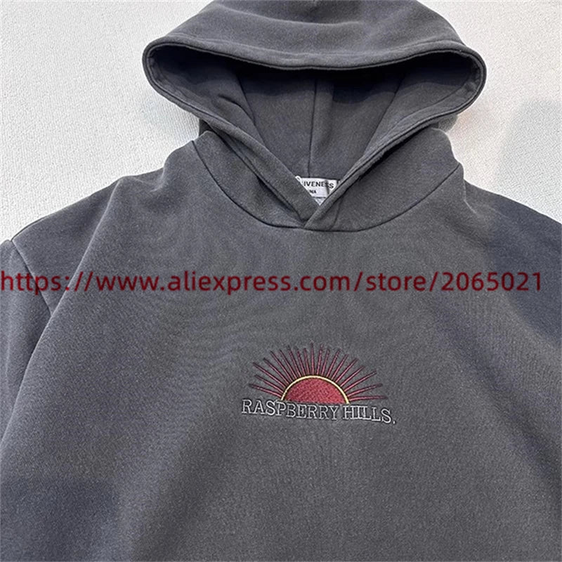 Sudadera con capucha con bordado de Sol para hombre y mujer, Jersey lavado de gran tamaño, de alta calidad