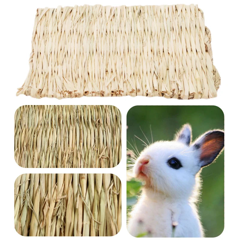 Estera de hierba de conejo para conejos, estera de heno tejida de animales pequeños, ropa de cama de paja Natural, estera de jaula de descanso para conejillo de indias, Chinchilla, hámster y rata