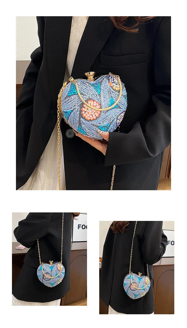 Bolso de mano para mujer 2026Nuevos bolsos de hombro con lentejuelas a la moda europea y americana, bolso de noche de mano Retro para celebridades de Internet