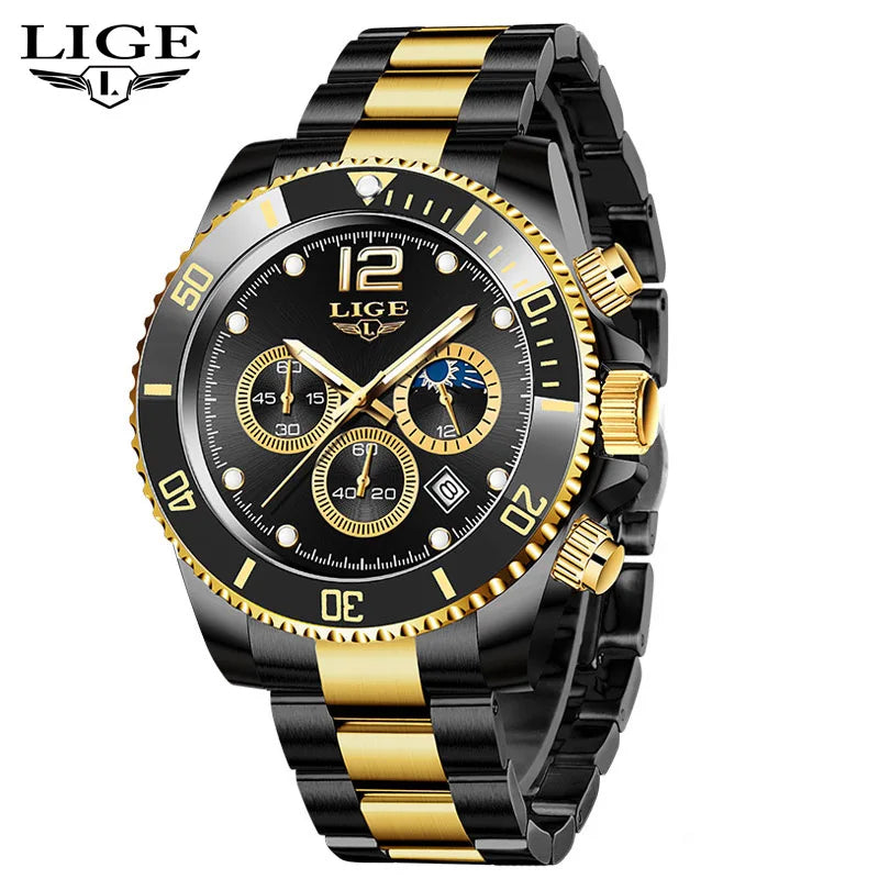 Reloj Masculino LIGE, nuevo reloj de cuarzo militar para hombre, relojes impermeables de lujo a la moda, cronógrafo con fecha de negocios para hombre