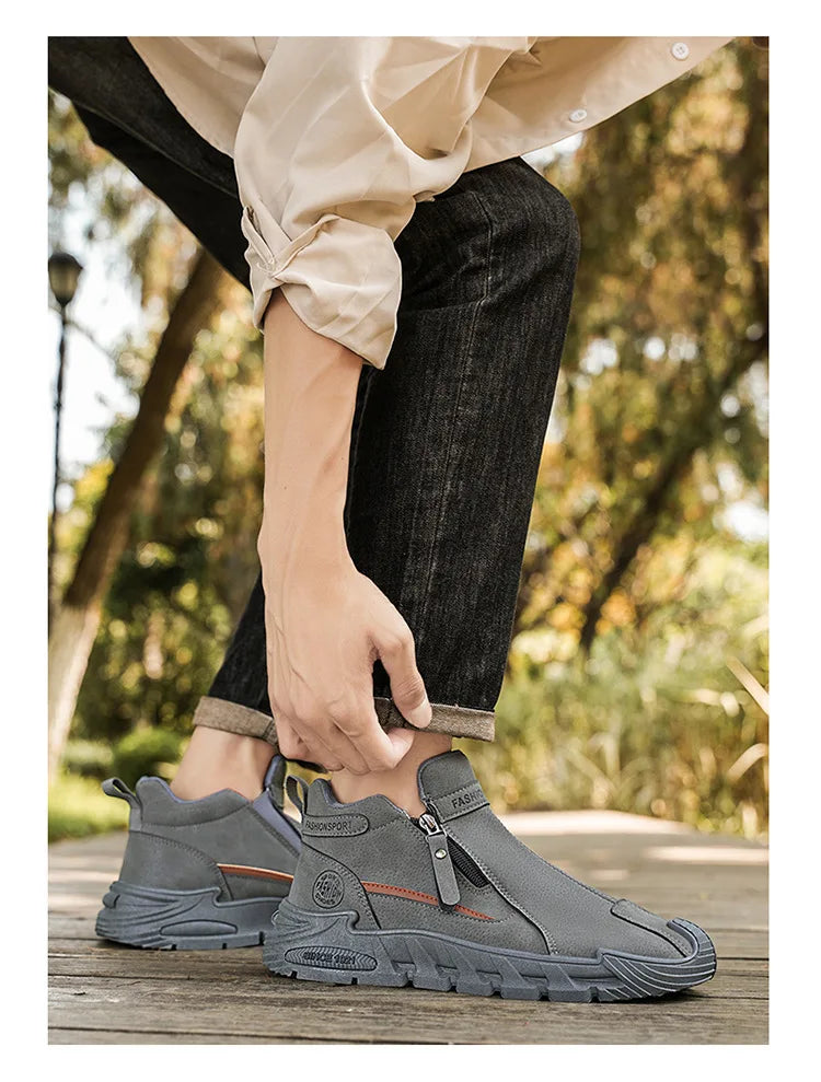 Botas de plataforma de diseñador de moda para hombre, zapatos de trabajo informales con cremallera para exteriores, antideslizantes, resistentes al desgaste, nuevo estilo, 2025