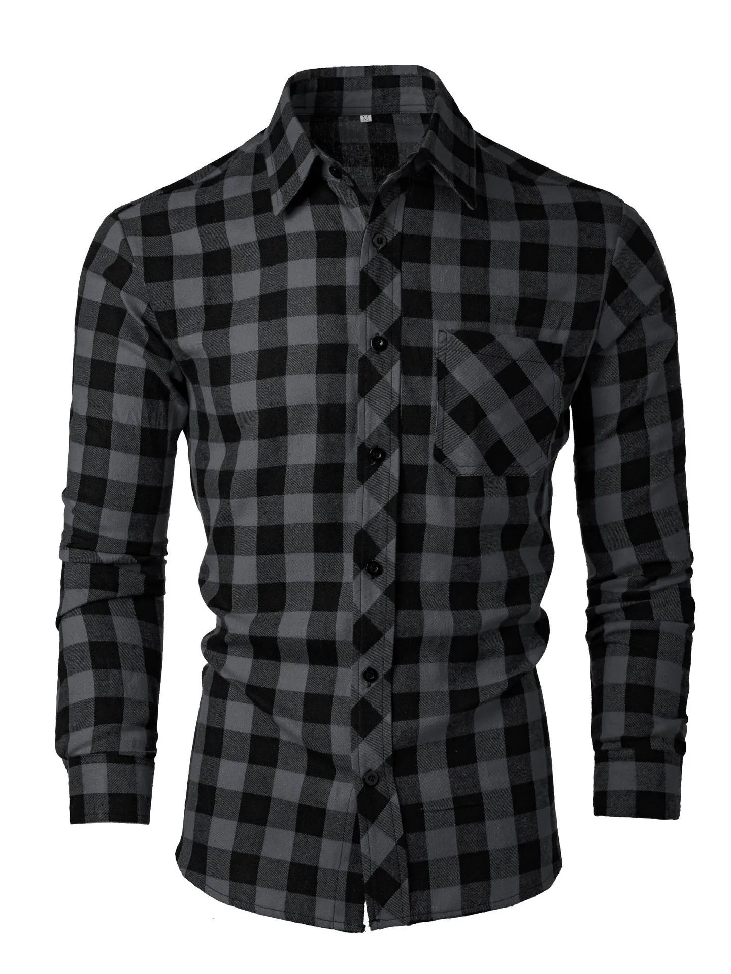Camisa a cuadros con solapa de manga larga para ocio nueva primavera y otoño para hombre