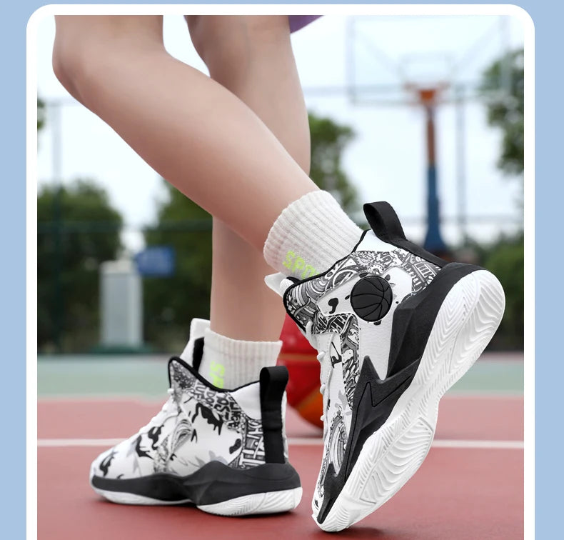 Zapatillas de baloncesto de moda para niños, zapatillas altas, zapatillas deportivas informales para niños, zapatillas de gimnasio antideslizantes con protección en el tobillo para niños