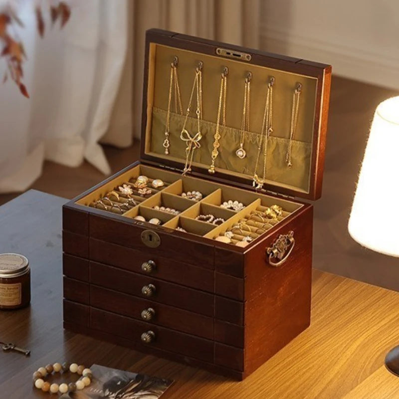 Caja de almacenamiento de joyería de madera de nogal, cajas de mano para pulseras y pendientes, estuche de exposición para collares, organizador grande, Estuches para joyería