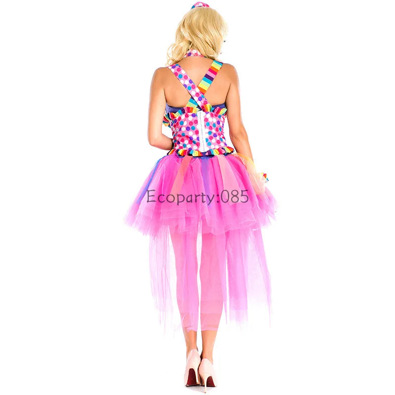 Disfraz de Halloween clásico, vestidos de Color caramelo, payaso de circo, disfraces de Cosplay, conjunto de ropa de rendimiento para fiesta de carnaval, vestido divertido