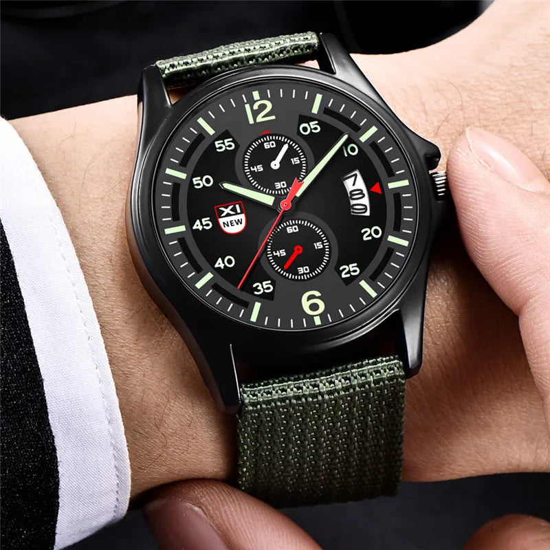 Reloj Hombre genuino marca XINEW relojes para Hombre negro estudiantes niños moda banda de nailon ejército deportes fecha Reloj Reloj Masculino