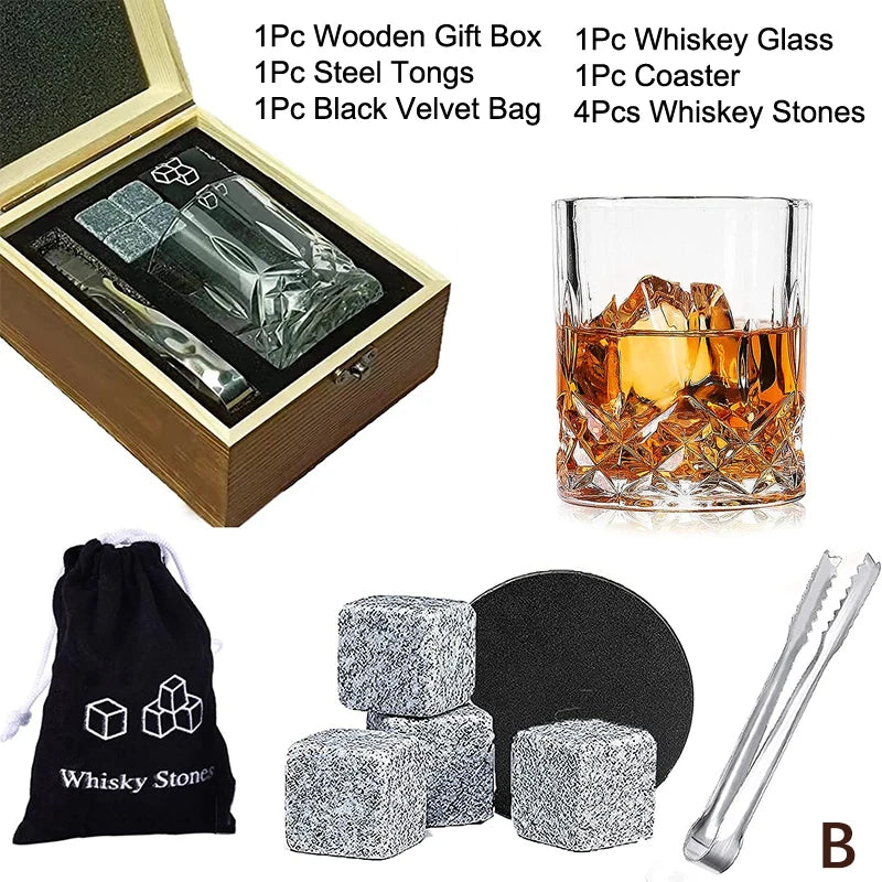 Regalo del Día del Padre para Hombres, Juego de Vasos con Piedras para Whisky, Bloque de Granito para Whisky en Caja de Madera, Regalo para Papá o Esposo