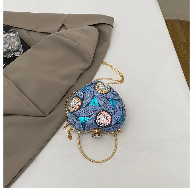 Bolso de mano para mujer 2026Nuevos bolsos de hombro con lentejuelas a la moda europea y americana, bolso de noche de mano Retro para celebridades de Internet