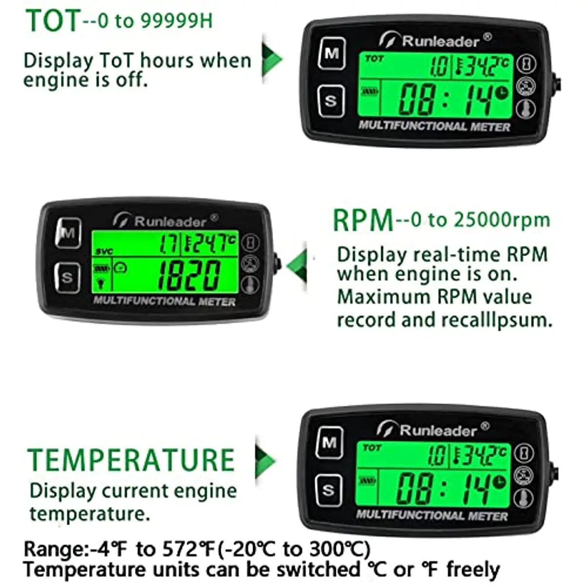 Medidor de temperatura Digital RPM para motor de Gas, moto, Jet Ski, Buggy, SnowblowTractor, Pit Bike, Paramotor