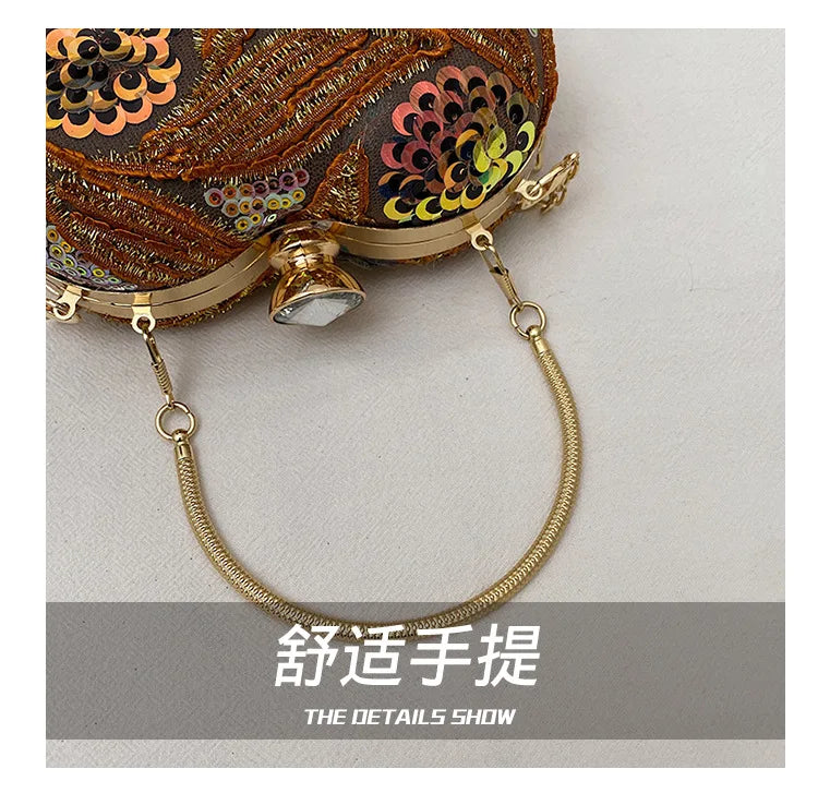 Bolso de mano para mujer 2026Nuevos bolsos de hombro con lentejuelas a la moda europea y americana, bolso de noche de mano Retro para celebridades de Internet