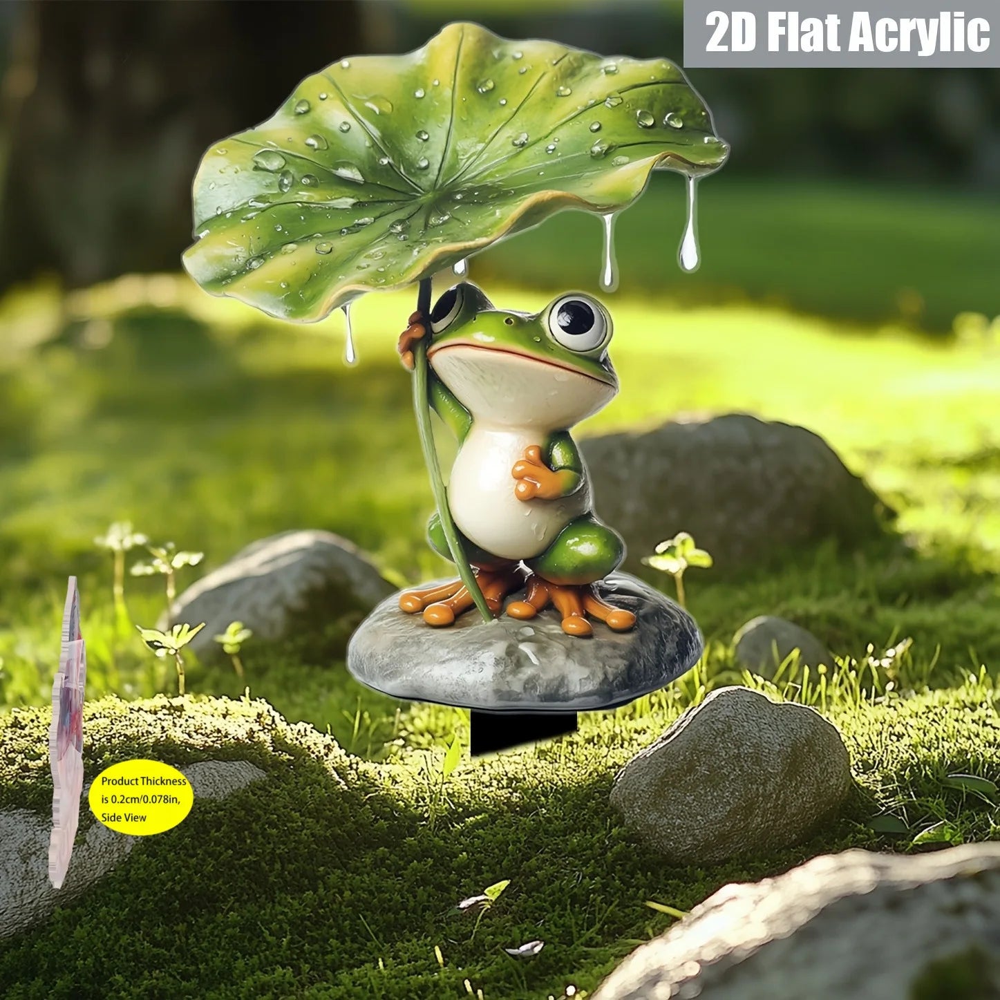 1 linda decoración de jardín al aire libre de rana, diseñada con un impermeable amarillo y un paraguas verde, decoración exterior multifuncional,