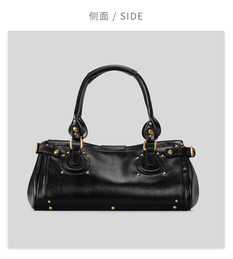 Bolso con Cabeza de Candado Retro, Bolso con Almohada con Remaches, Bolso de Chica Estilo Millennium, Bolso Cruzado para Ir al Trabajo